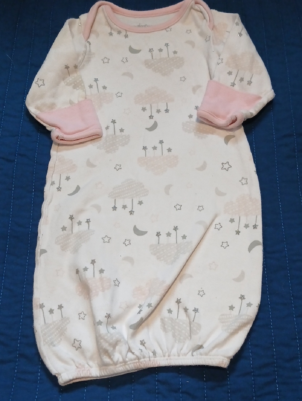 Sterling Baby 0-6M Pink Cloud & Moon Infant Sleep Gown with Star Print